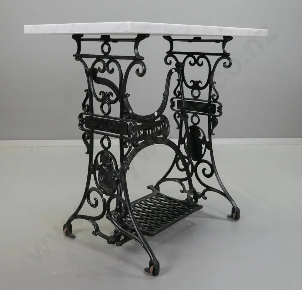 vintage cast iron Wertheim sewing machine base with unattached marble table top H-790 W-830 D-480 Image 1++