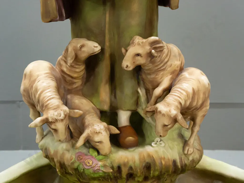 vintage large Imperial Amphora shepherdess figural vase - head repaired, ram has rubbing to one horn H-530 W-480 Image 1++