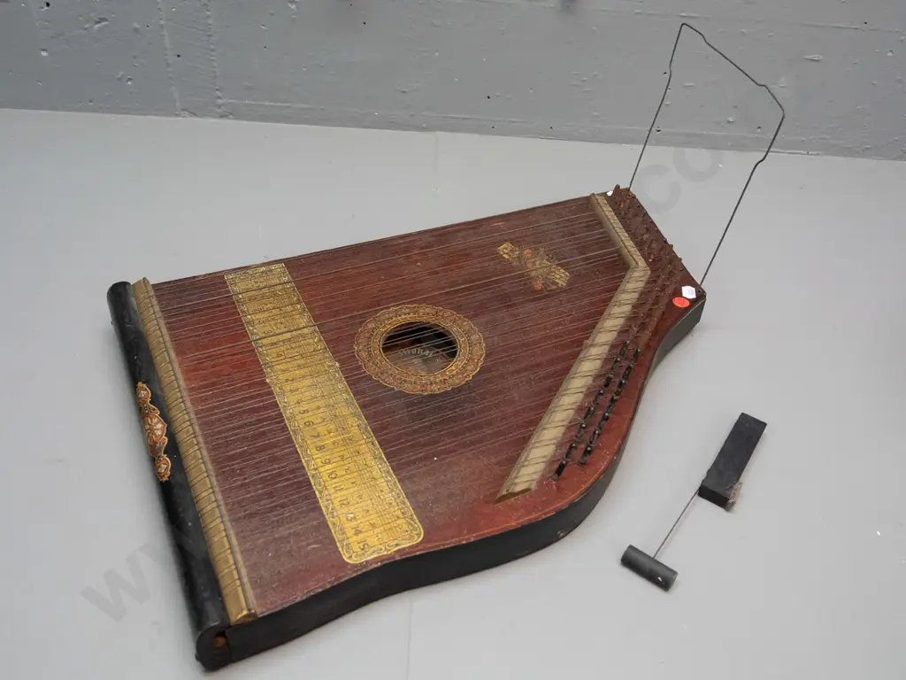 vintage "Mandolin-Guitar" zither with label for National Academy of Music / Made in USA 0 with wire music stand - box is Image 1++