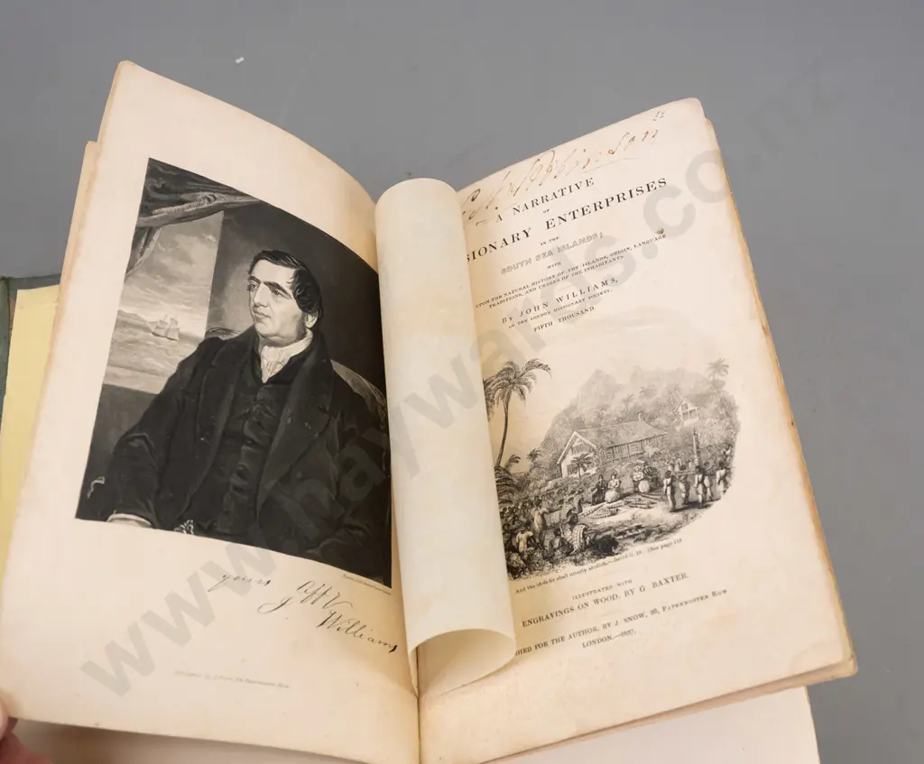 antique book: A Narrative of Missionary Enterprises in the South Sea Islands - John WIlliams, pub. 1837 - with wood Image 1++