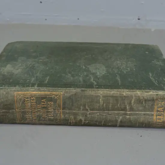 antique book: A Narrative of Missionary Enterprises in the South Sea Islands - John WIlliams, pub. 1837 - with wood
