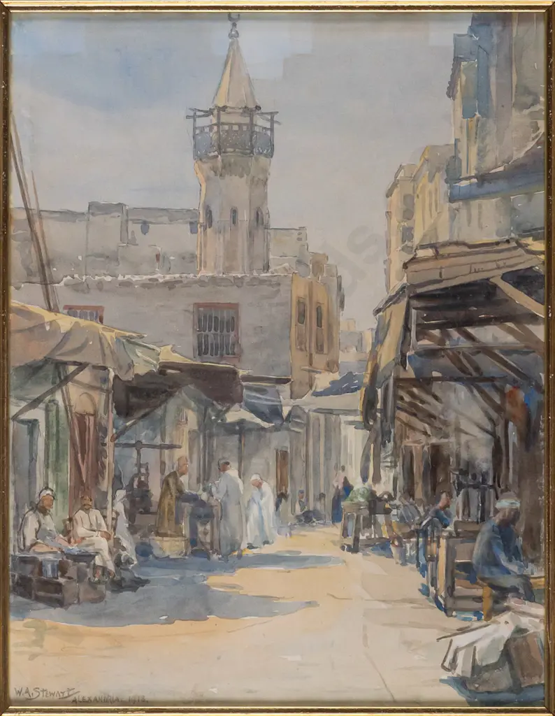 WA Stewart - framed watercolour "Alexandria 1918" H280 W220 Image 1++