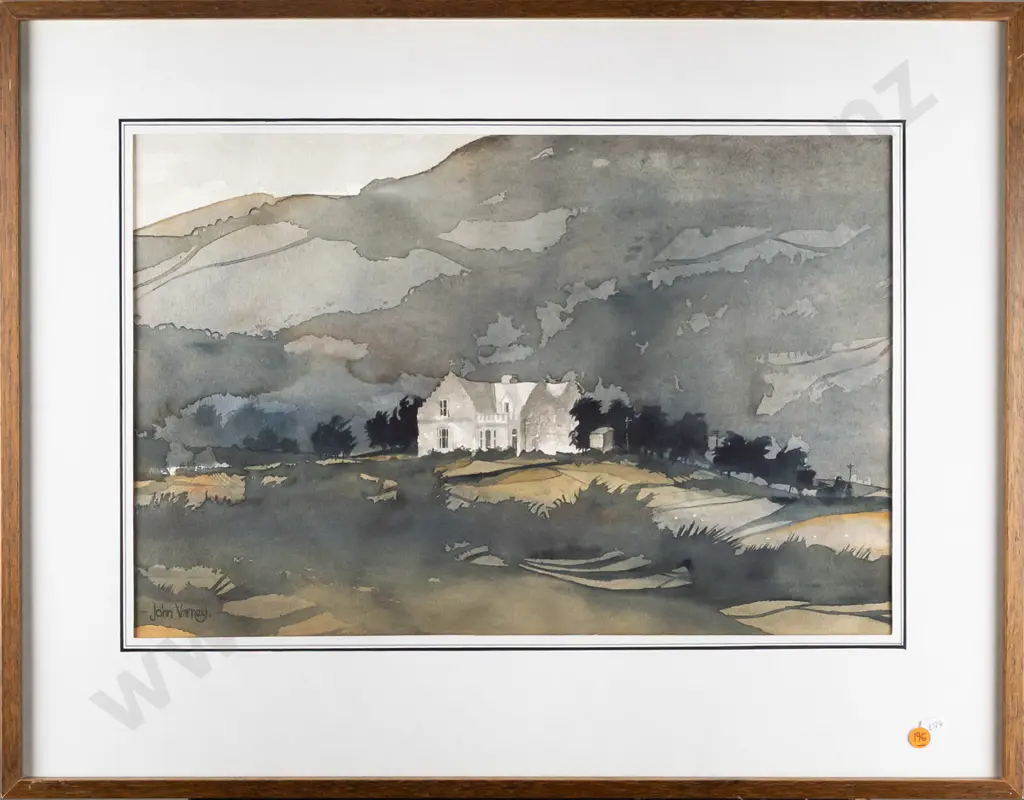 John Varney -- framed watercolour on paper, house in landscape H-325 W-495 Image 1++