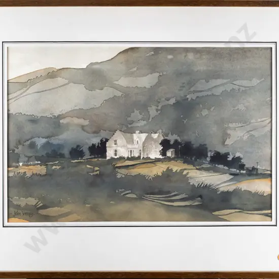 John Varney -- framed watercolour on paper, house in landscape H-325 W-495