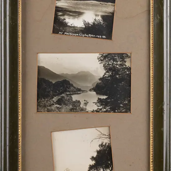 Frederick George Radcliffe -- framed trio of photographs: "Mt Mackenzie Clinton River" [unknown] "Mt Cosmos Dart Valley"