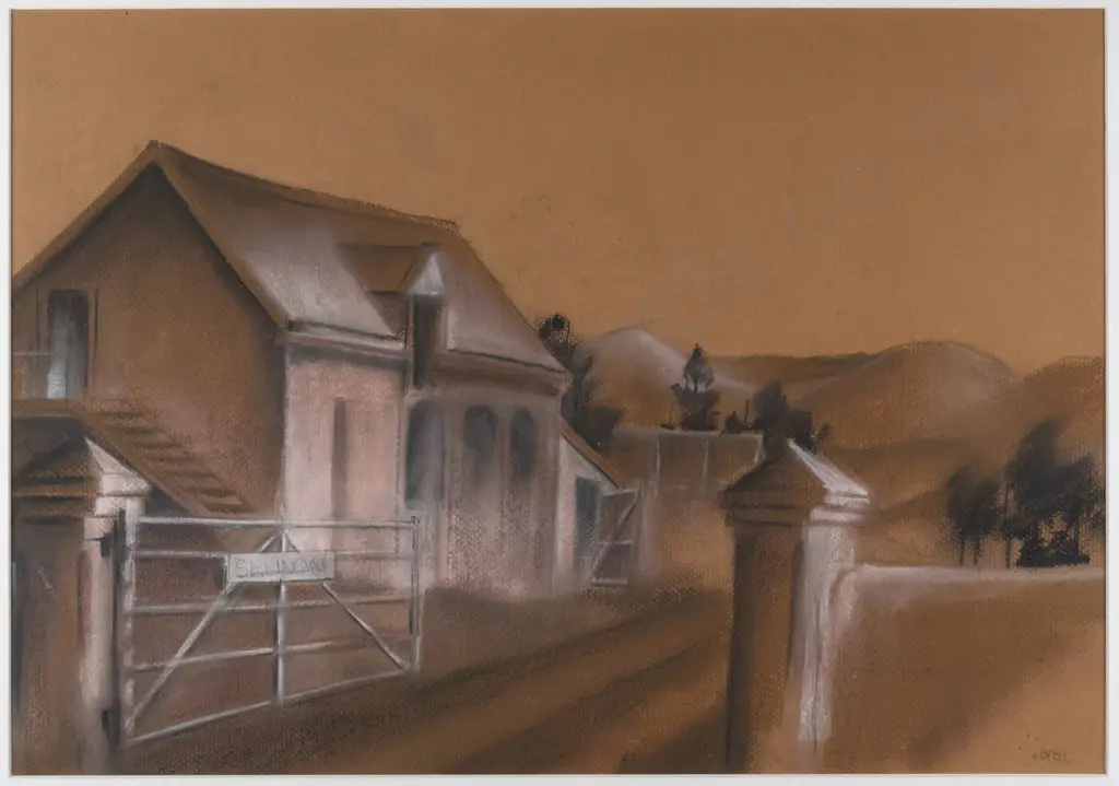 John Varney -- framed pastel on paper, house in landscape H-350 W-500 Image 1++