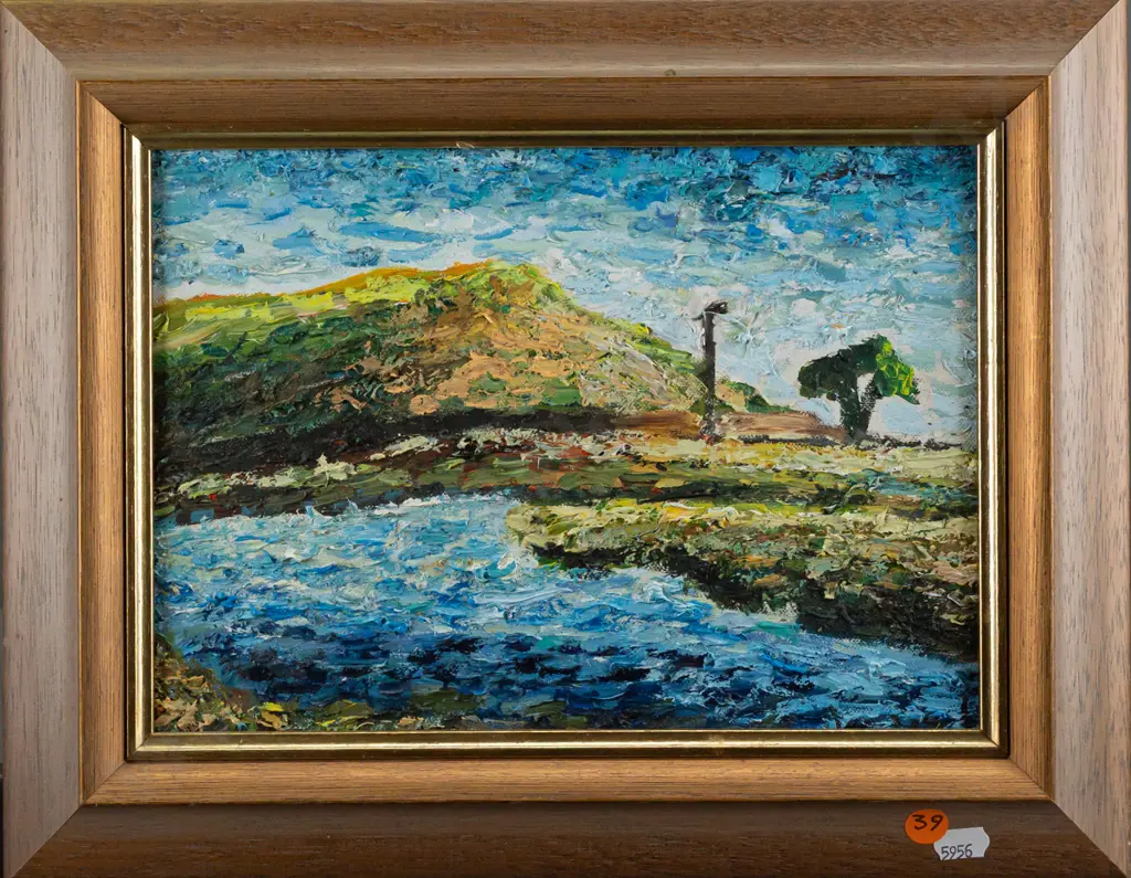 No signature -- framed oil on stretched canvas, coastal scene, H-190 W-265 Image 1++