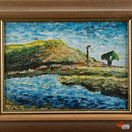 No signature -- framed oil on stretched canvas, coastal scene, H-190 W-265