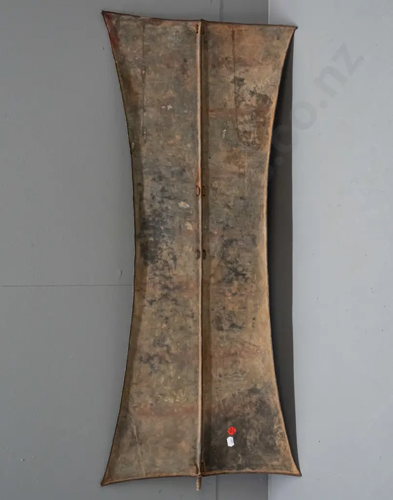 African all-metal shield with hand piece bound with wire - Pokot / Turkana tribe, Kenya - some corrosion and dents H-830 Image 1++