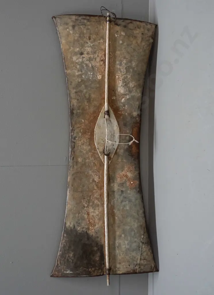 African all-metal shield with hand piece bound with wire - Pokot / Turkana tribe, Kenya - some corrosion and dents H-830 Image 1++