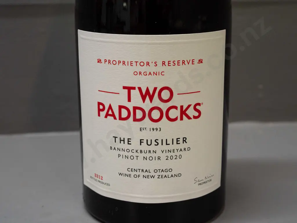 bottle of Two Paddocks 2020 Proprietor's Reserve Bannockburn "The Fusilier" organic Pinot Noir 750ml Image 1++