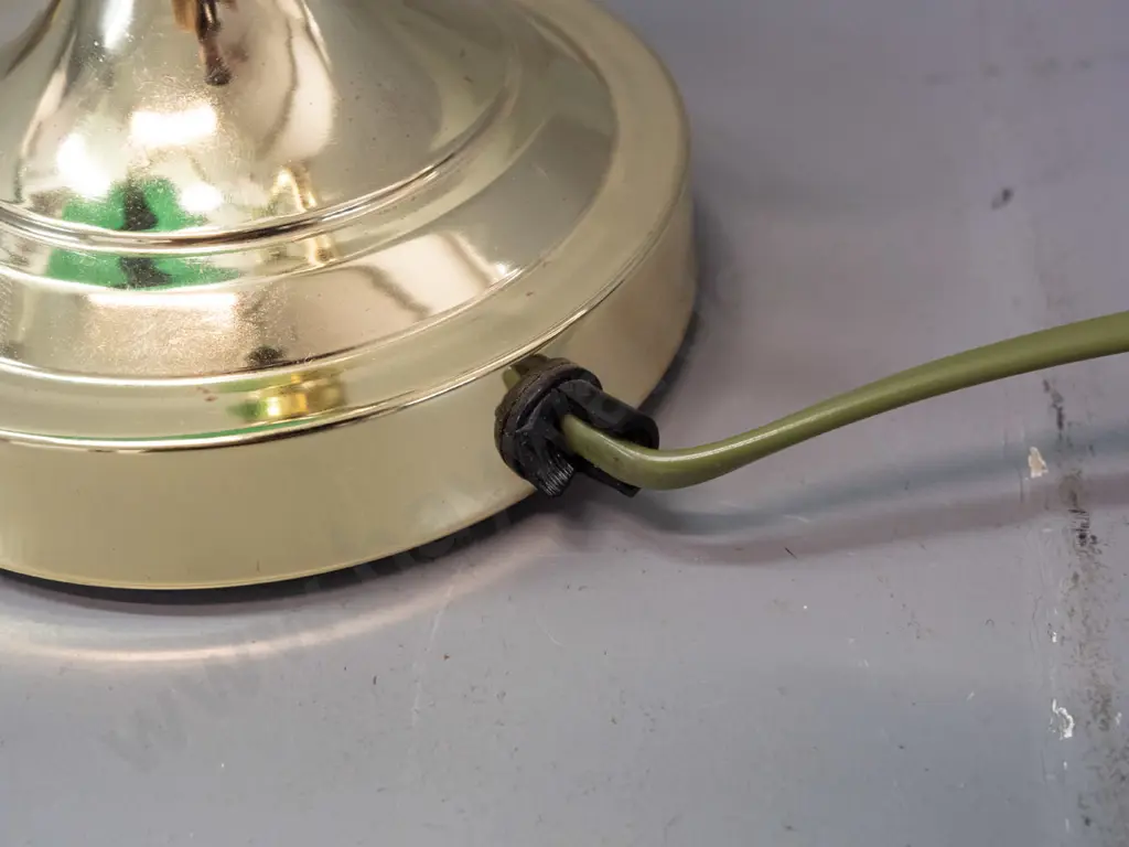 banker's touch lamp with brass finish base, green glass shade - minor damage to plastic cord fitting in base but going Image 1++