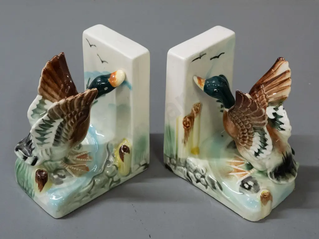 retro pair of mallard duck book-ends, maker unknown H-110 L-100 Image 1++