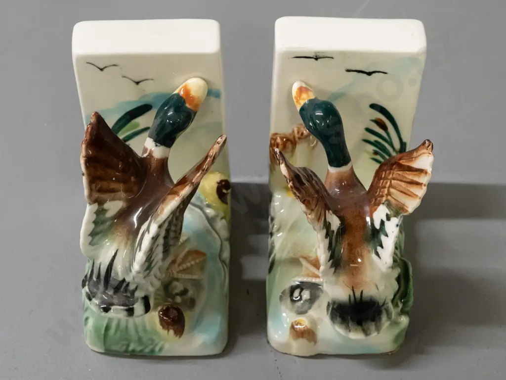 retro pair of mallard duck book-ends, maker unknown H-110 L-100 Image 1++