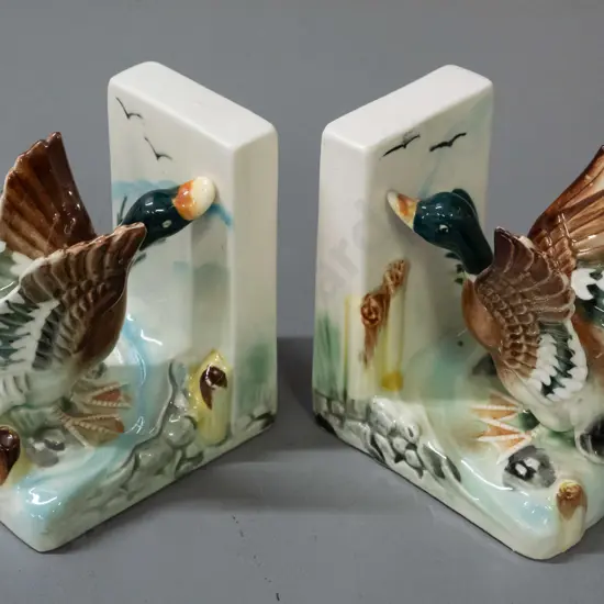 retro pair of mallard duck book-ends, maker unknown H-110 L-100