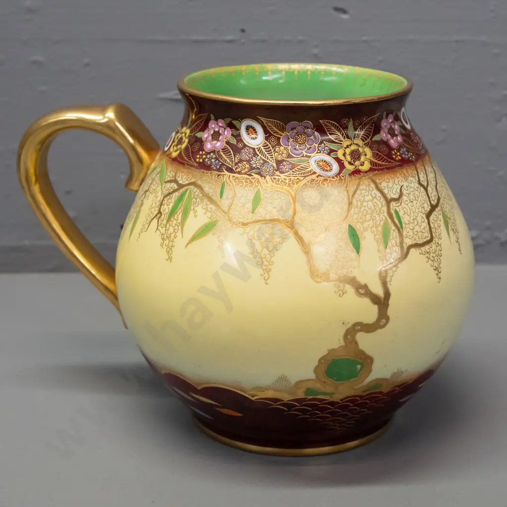 Carlton Ware chinoiserie style jug with gilt and enamel decoration - minor wear to gilding H-180 W-220 at handle Image 1++