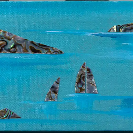 Joy Carter -- acrylic and paua shell on boxed canvas "Rangitoto IV" 2007 H-100 W-305