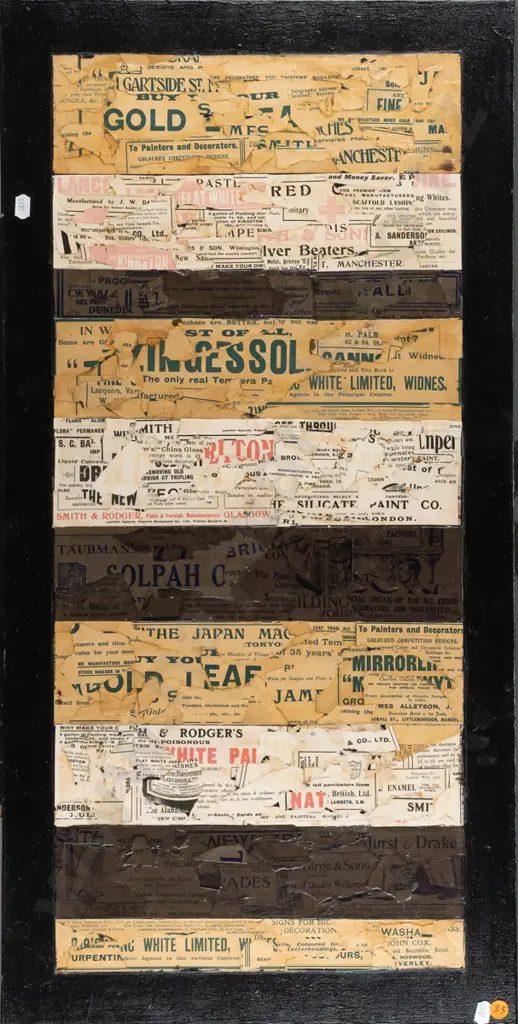 Andie King -- collage on boxed canvas "Collage Old 1913 Magazine Covers & Pages" H-760 W-380 Image 1++