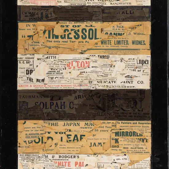 Andie King -- collage on boxed canvas "Collage Old 1913 Magazine Covers & Pages" H-760 W-380