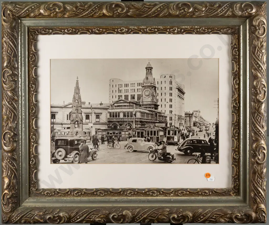 Ornately framed photograph, Dunedin Exchange Cargills Monument Chief Post Office, H-265 W-425 Image 1++