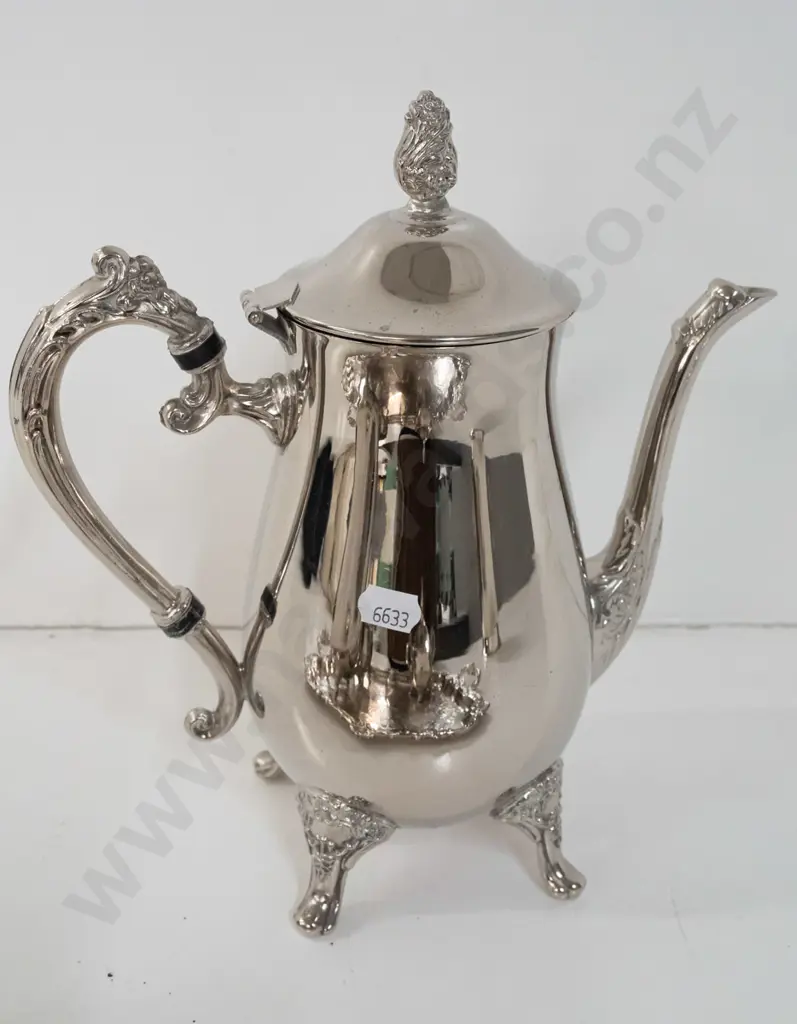 silver plated tea service on handled tray with Sherwood maker's sticker. Hot water jug H-260 Tray L- 640 W-375 Image 1++
