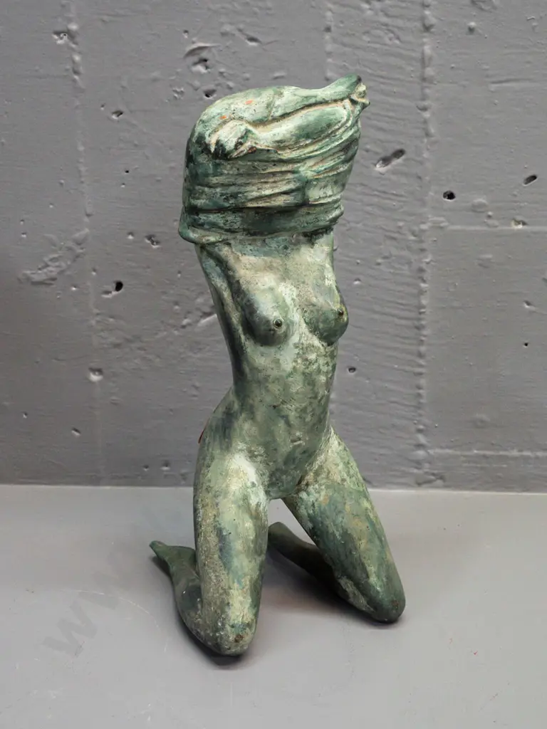 small cast brass or bronze figure of a woman with verdigiris patina finish H-260 Image 1++
