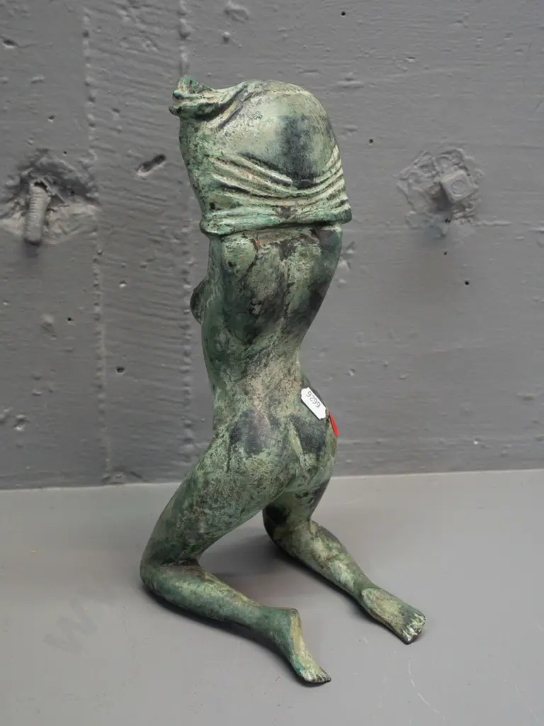 small cast brass or bronze figure of a woman with verdigiris patina finish H-260 Image 1++