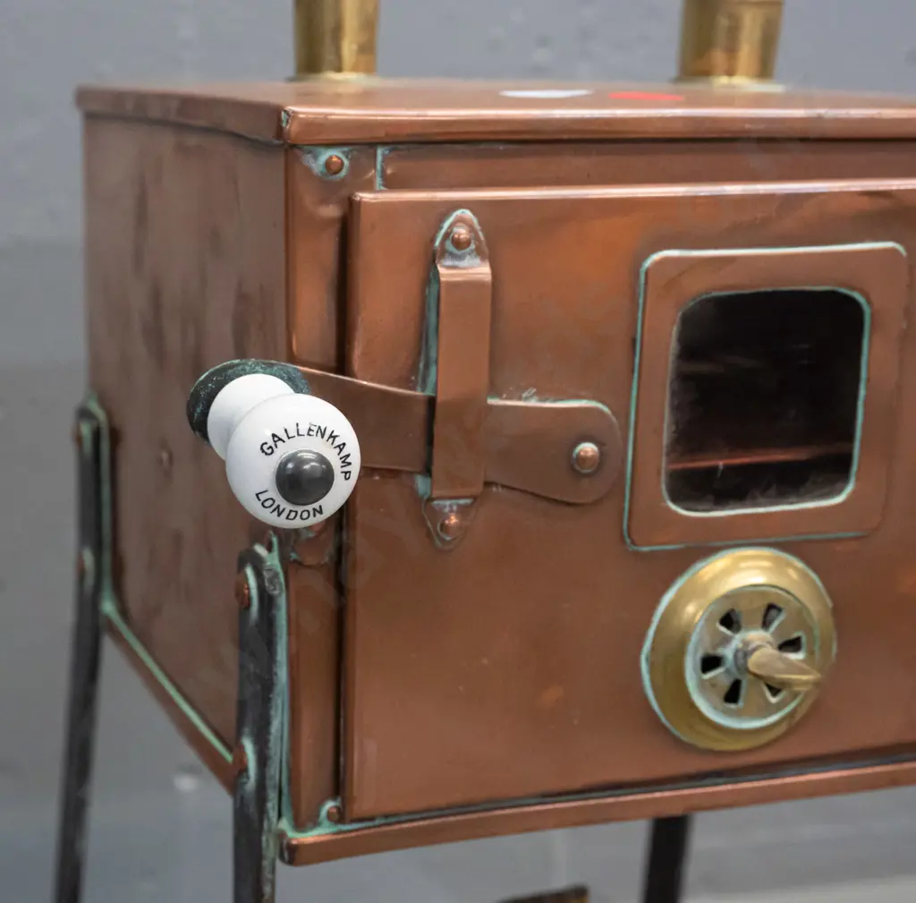 vintage Gallenkamp London copper laboratory drying oven / incubator with copper body, brass fittings, wrought iron legs, Image 1++