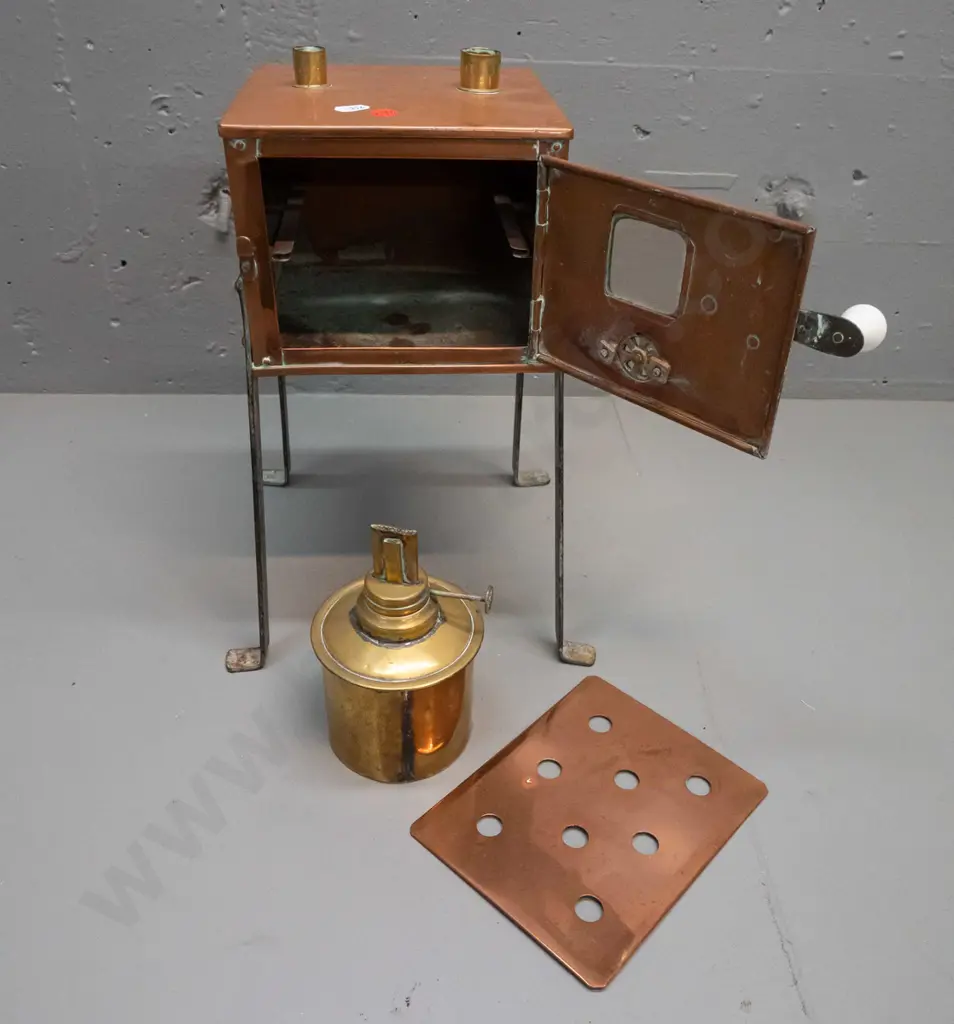 vintage Gallenkamp London copper laboratory drying oven / incubator with copper body, brass fittings, wrought iron legs, Image 1++