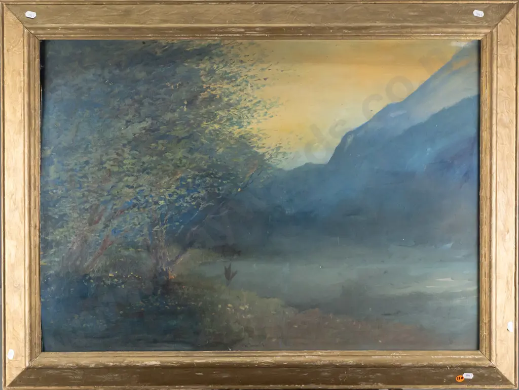 Blythe Fletcher -- oil on board, landscape with tree and cow H-520 W-735 [some chips and wear to paint, board loose in Image 1++