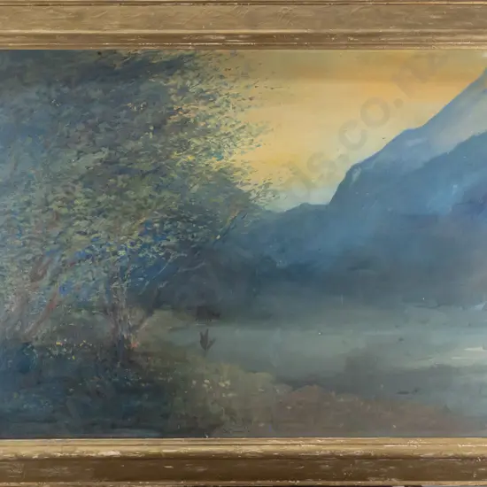 Blythe Fletcher -- oil on board, landscape with tree and cow H-520 W-735 [some chips and wear to paint, board loose in