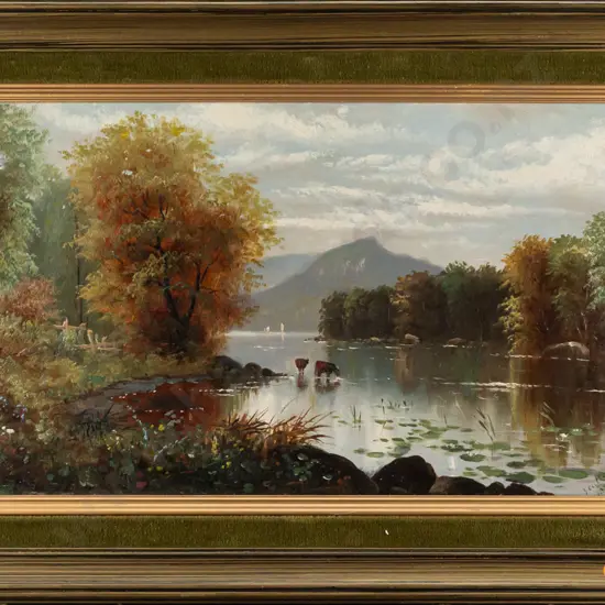 framed oil on canvas - cattle by river H240 W440