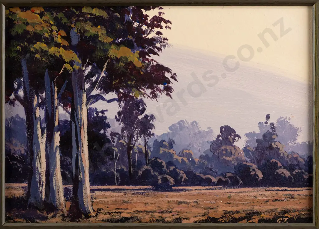 Graham Tait '99 - framed oil on board - "Totara Flat" H-150 W-210 Image 1++