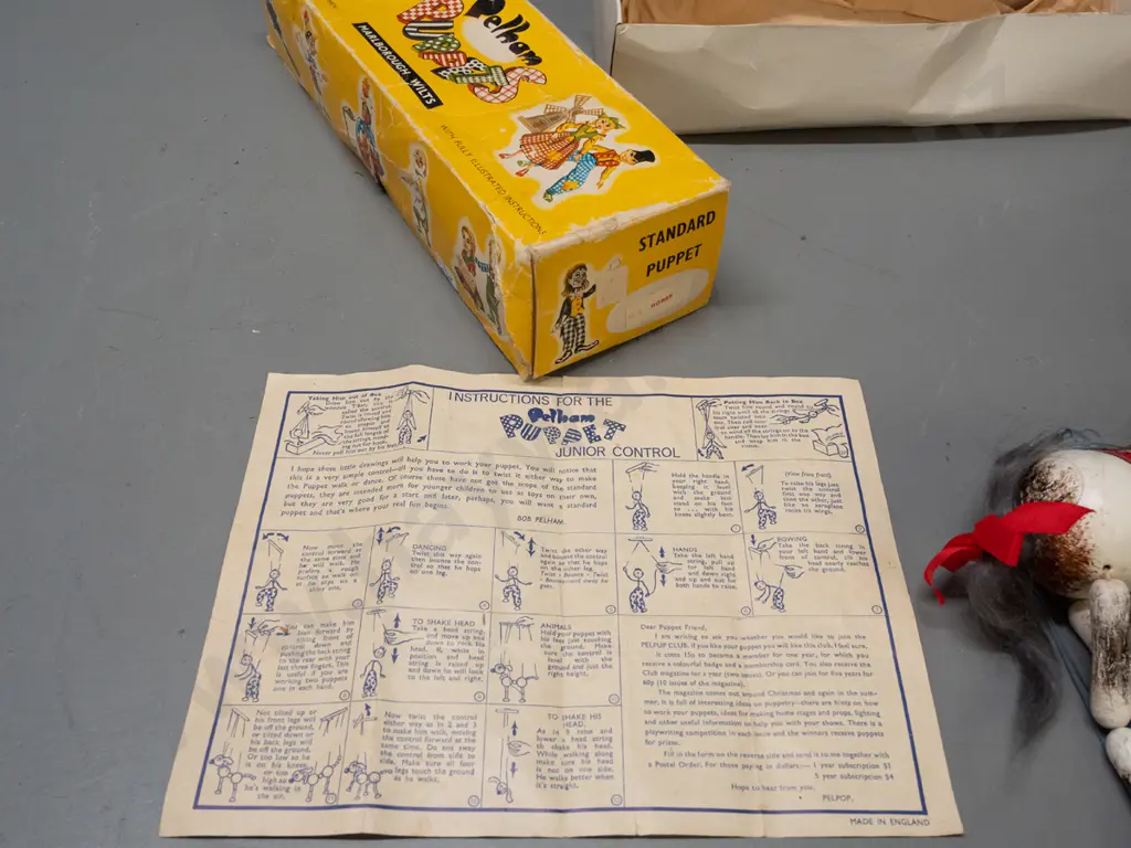 vintage Pelham marionette horse puppet in original box - damage to box, strings need untangling and attaching Image 1++