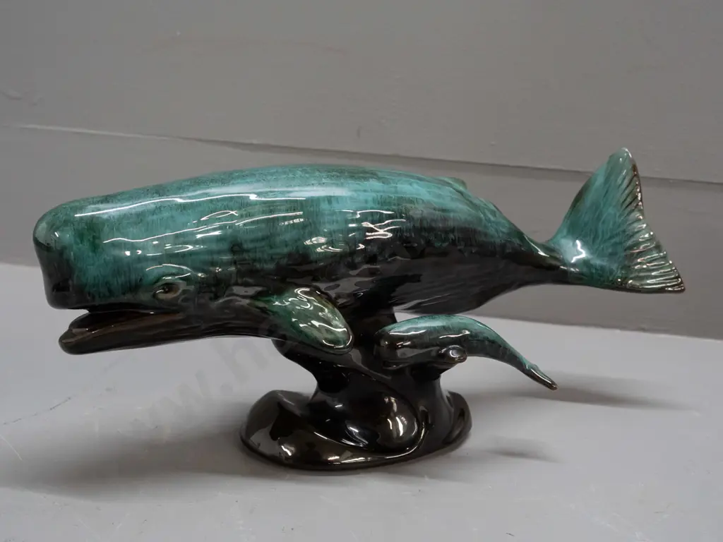 Blue Mountain pottery ltd. edition Romar series figurines with certificate: "The Voyager" sperm whale and calf H-150 Image 1++
