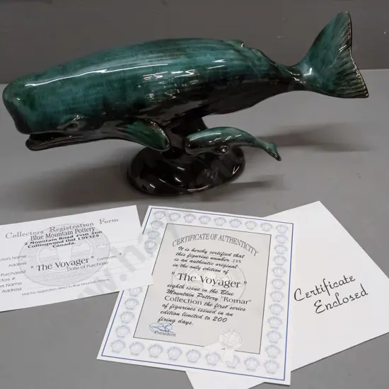 Blue Mountain pottery ltd. edition Romar series figurines with certificate: "The Voyager" sperm whale and calf H-150