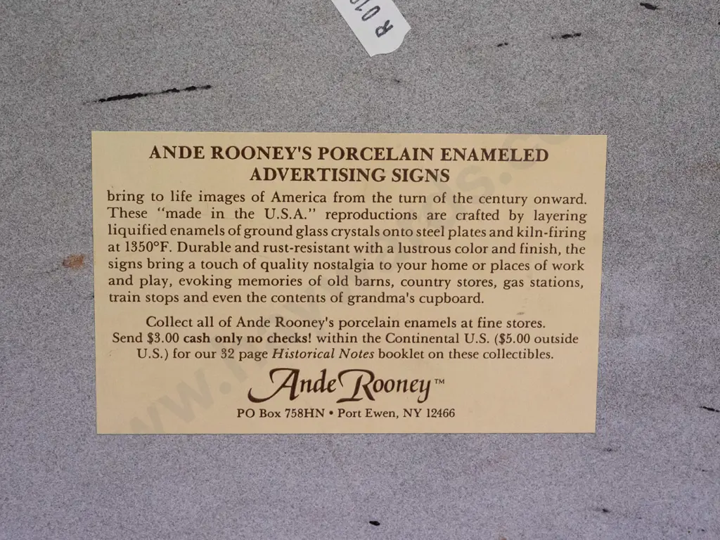 vintage wood-handled copper washing agitator, cast brass trivet, reproduction enamel sign H-240 W-200 and a wire trivet Image 1++