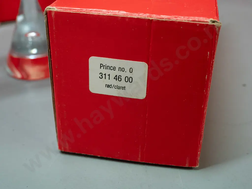 7 Holmegaard Copenhagen "Prince" pattern heavy tapered bubble base red wine / claret glasses H-200, one with slight Image 1++