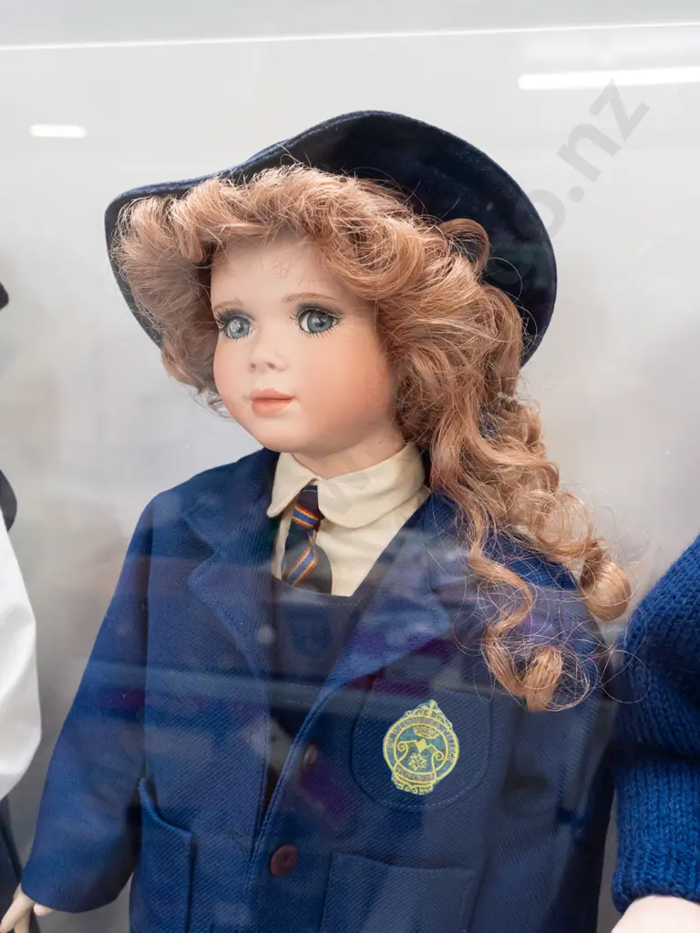 3 display dolls in perspex and mdf display case - dolls made by Lois Quinn with uniforms of Philomena's and Moreau Image 1++