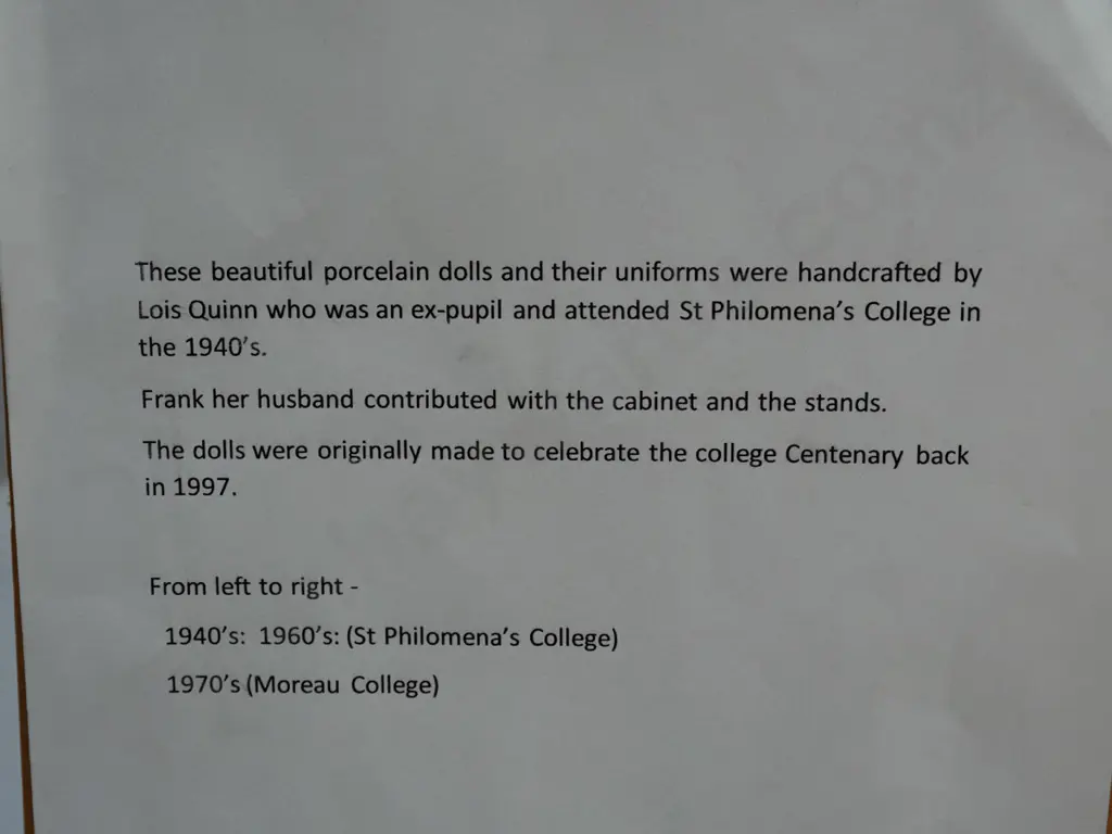 3 display dolls in perspex and mdf display case - dolls made by Lois Quinn with uniforms of Philomena's and Moreau Image 1++