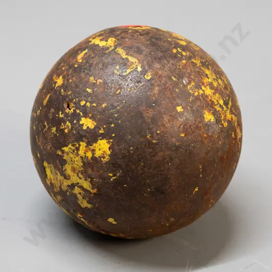 heavy cast iron shotput with remnants of yellow paint - approx. D-90, approx. weight 3kg