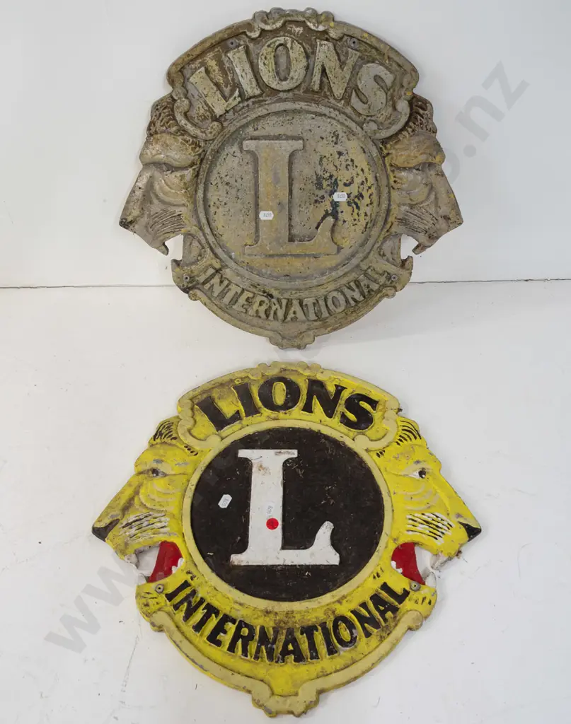 2 cast alloy Lions International wall plaques - paint and age wear, one more freshly painted H-430 W-440 Image 1++