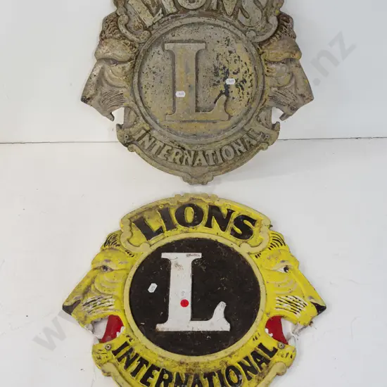 2 cast alloy Lions International wall plaques - paint and age wear, one more freshly painted H-430 W-440