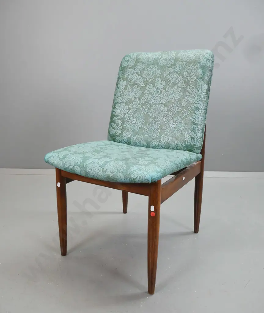mahogany retro occasional chair with textured floral vinyl upholstered seat and back - some rubbing to legs Image 1++