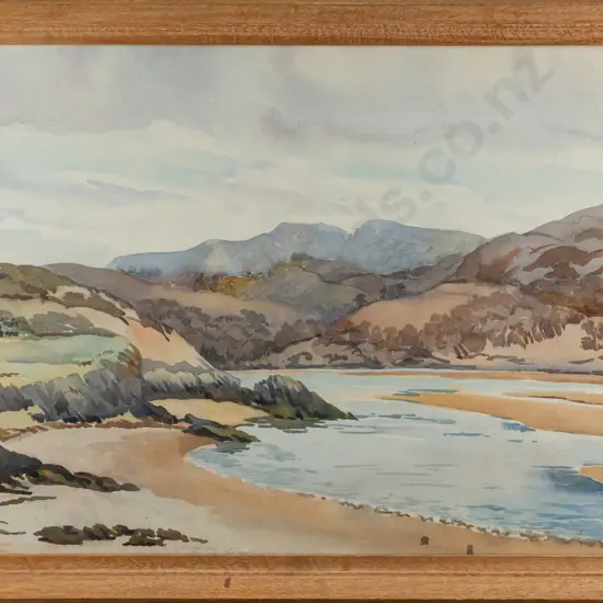 R. Hugh Jones - wood-framed watercolour - coastal scene H-365 W-540
