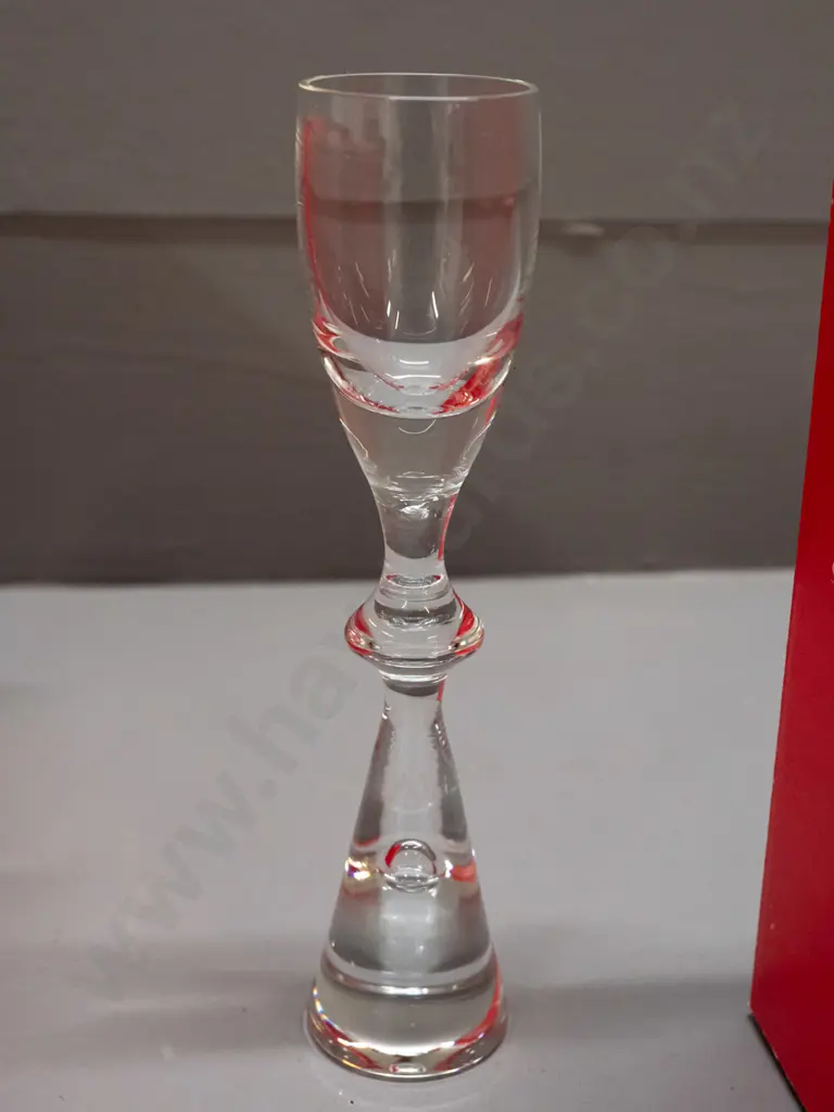 8 Holmegaard Copenhagen "Prince" pattern heavy tapered bubble base cordial / liqueur glasses H-170 - with original boxes Image 1++