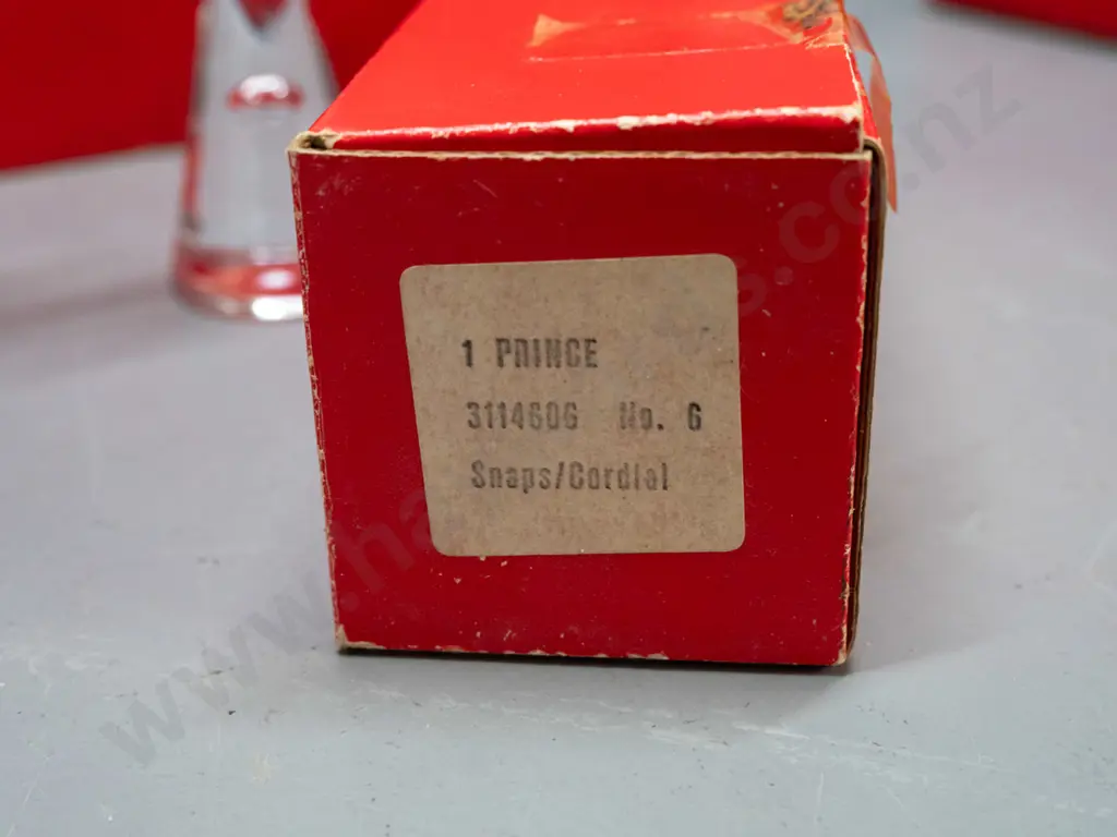 8 Holmegaard Copenhagen "Prince" pattern heavy tapered bubble base cordial / liqueur glasses H-170 - with original boxes Image 1++