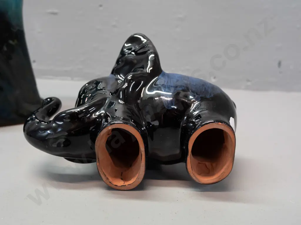 Blue Mountain pottery deek blue glaze elephant L-165 and tall sitting dog H-345 Image 1++