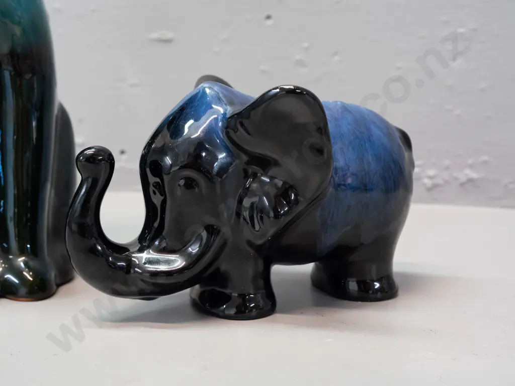 Blue Mountain pottery deek blue glaze elephant L-165 and tall sitting dog H-345 Image 1++