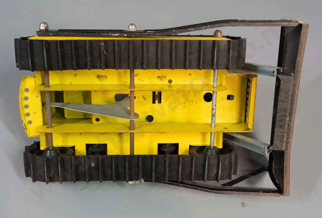 2 Tonka steel toy vehicles - Mighty Tonka dozer and a blue cab w/ flatbed trailer - Tonka New Zealand stickers on door Image 1++